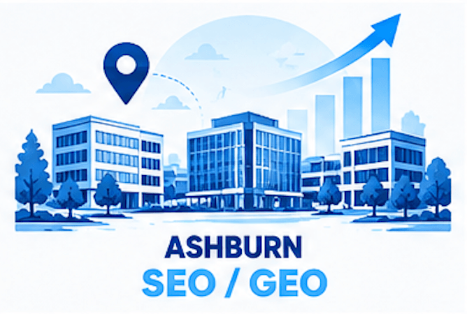SEO and GEO services in Ashburn, Virginia: Loudoun County data center campus with Google and AI search visibility growth