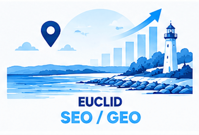 SEO and GEO services in Euclid, Ohio: Lake Erie shoreline with Google and AI search visibility growth