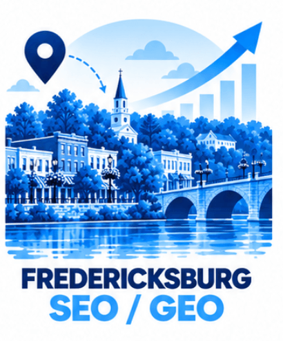 SEO and GEO services in Fredericksburg, VA: historic downtown and Rappahannock River with Google and AI search visibility growth