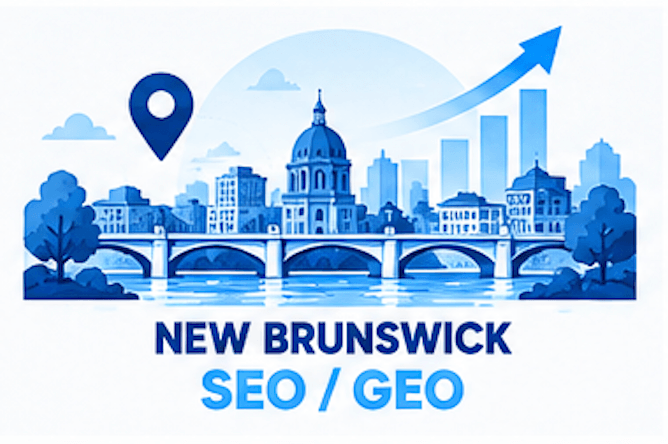 SEO and GEO services in New Brunswick, New Jersey: Raritan River and Rutgers University campus with Google and AI search visibility growth