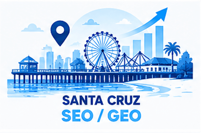 SEO and GEO services in Santa Cruz, California: Santa Cruz Beach Boardwalk and coastline with Google and AI search visibility growth